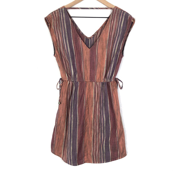 SPIRIT OF GRACE Cotton Mini Dress Sz S Stripe Adjustable Waist Sleeveless V-Neck - Picture 1 of 8